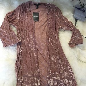 F21 mauve velvet duster cardigan